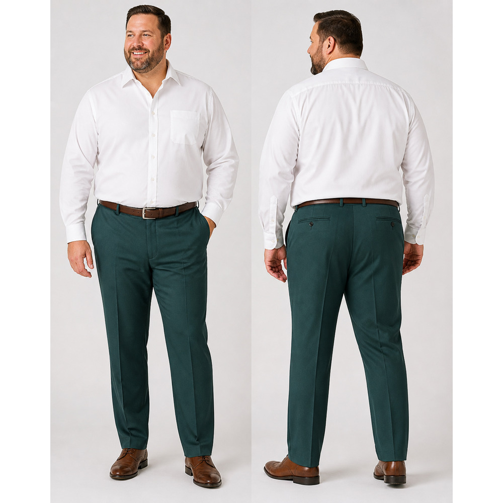SuitShop Pants 46R Hunter Green Dress Suit Trousers Flat Front Raw Hem NWT